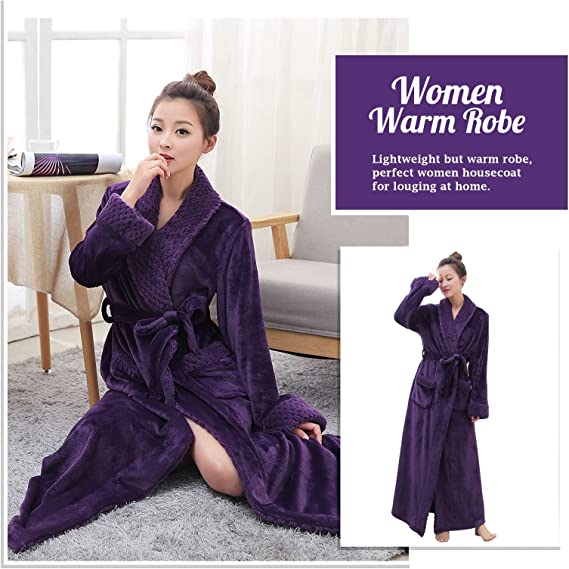 Long Bath Robe for Womens Plush Soft Fleece Bathrobes Nightgown Ladies Pajamas Sleepwear Housecoat