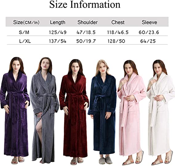 Long Bath Robe for Womens Plush Soft Fleece Bathrobes Nightgown Ladies Pajamas Sleepwear Housecoat