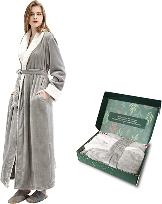 ZAKASA Women's Fleece Robes, Long Winter Warm Soft Plush Bathrobes for Women, Fluffy Comfy House Coat