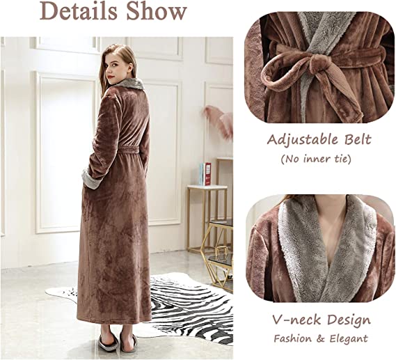 ZAKASA Women's Fleece Robes, Long Winter Warm Soft Plush Bathrobes for Women, Fluffy Comfy House Coat