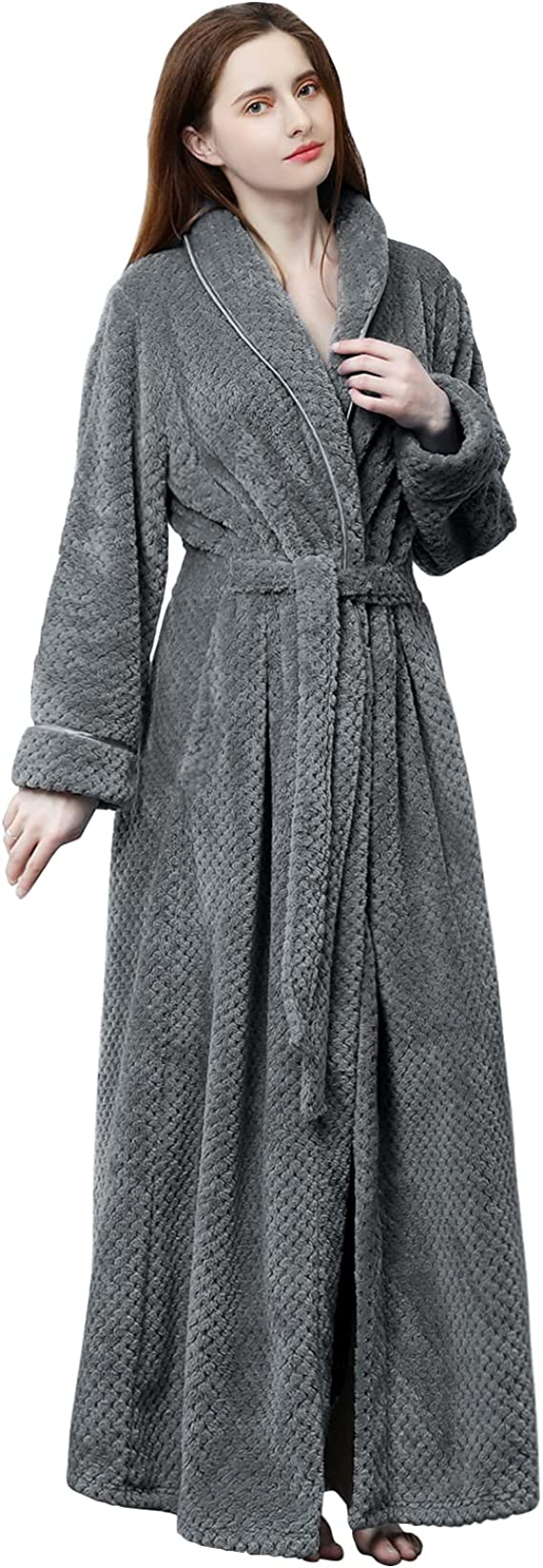 Womens Long Robe Soft Warm Fleece Plush Bathrobe Ladies Sleepwear Pajamas Housecoat Nightgown…