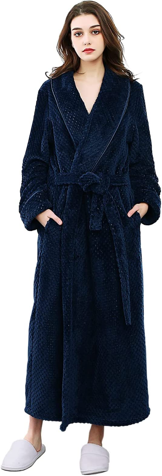 Womens Long Robe Soft Warm Fleece Plush Bathrobe Ladies Sleepwear Pajamas Housecoat Nightgown…