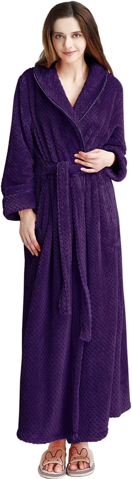 Womens Long Robe Soft Warm Fleece Plush Bathrobe Ladies Sleepwear Pajamas Housecoat Nightgown…