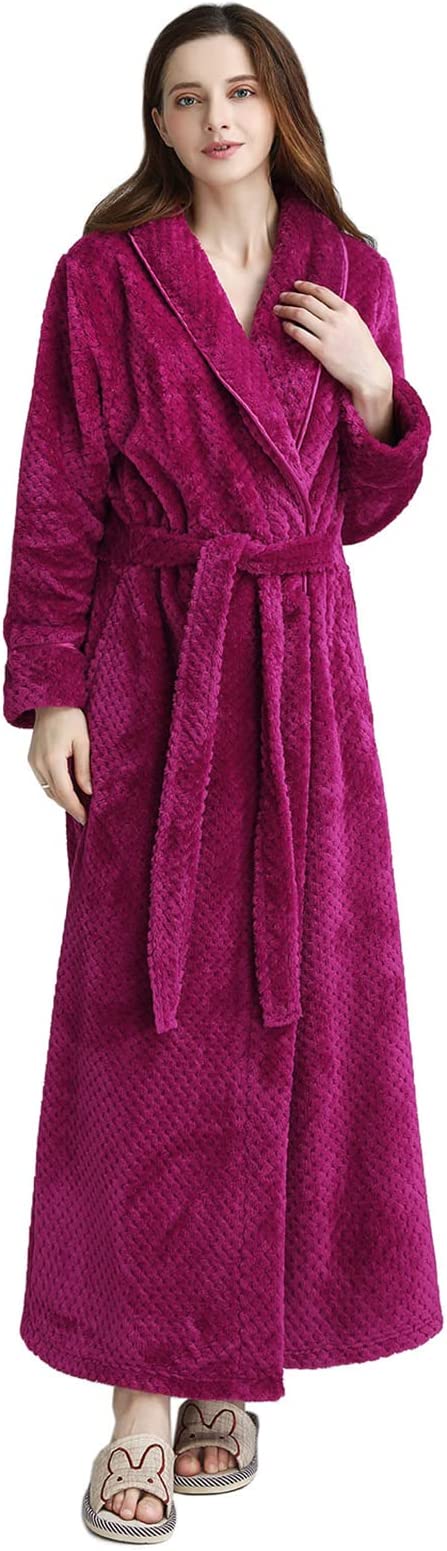 Womens Long Robe Soft Warm Fleece Plush Bathrobe Ladies Sleepwear Pajamas Housecoat Nightgown…