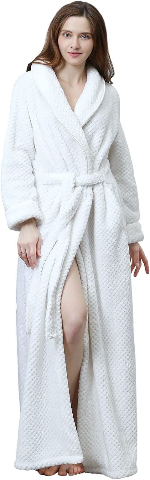 Womens Long Robe Soft Warm Fleece Plush Bathrobe Ladies Sleepwear Pajamas Housecoat Nightgown…