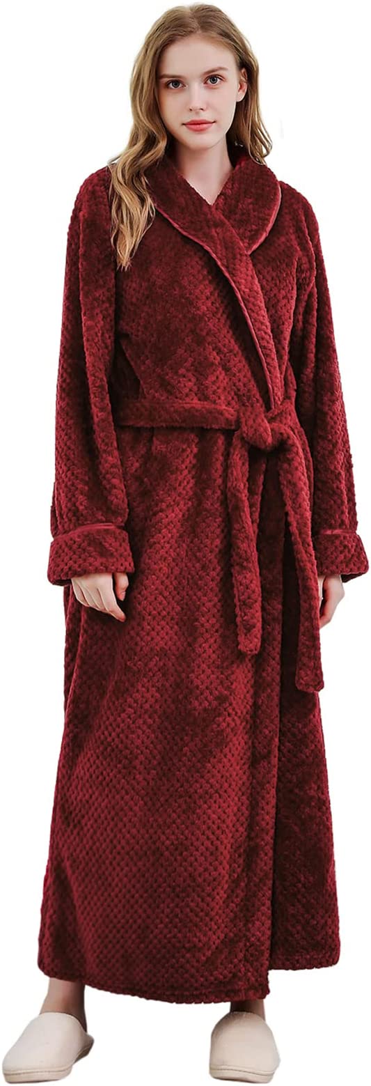 Womens Long Robe Soft Warm Fleece Plush Bathrobe Ladies Sleepwear Pajamas Housecoat Nightgown…