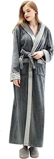 Long Hooded Bathrobe for Womens Flannel Fleece Robes Winter Warm Housecoat Nightgown Sleepwear Pajamas