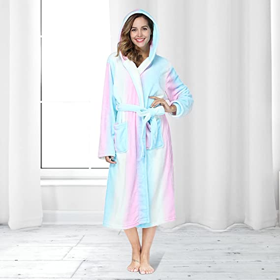 ZAKASA Plush Fleece Hooded Robes for Women Soft Fuzzy Ladies Bathrobe with Pockets