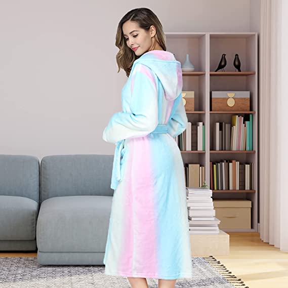 ZAKASA Plush Fleece Hooded Robes for Women Soft Fuzzy Ladies Bathrobe with Pockets