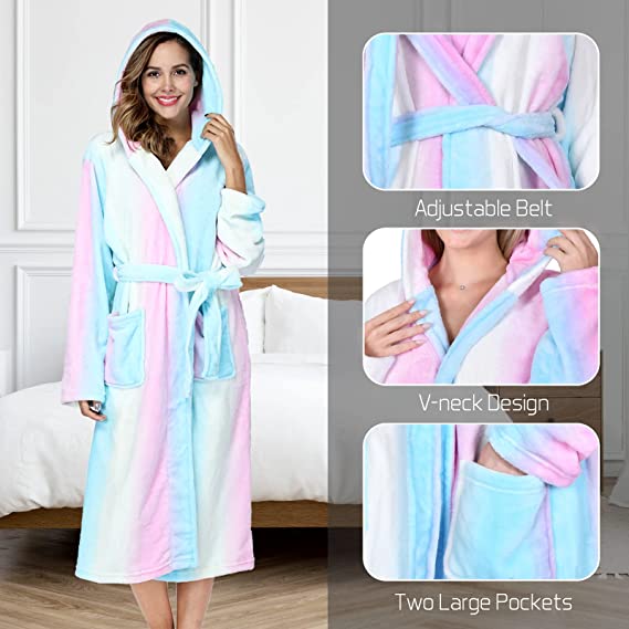 ZAKASA Plush Fleece Hooded Robes for Women Soft Fuzzy Ladies Bathrobe with Pockets