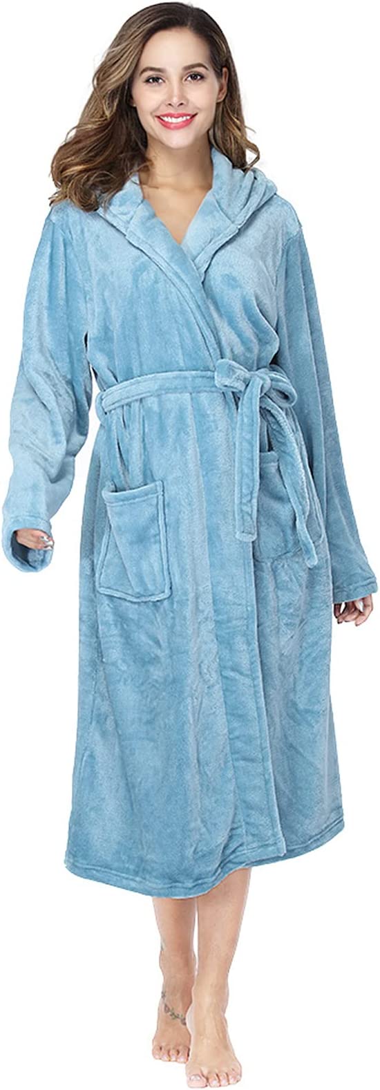 ZAKASA Plush Fleece Hooded Robes for Women Soft Fuzzy Ladies Bathrobe with Pockets