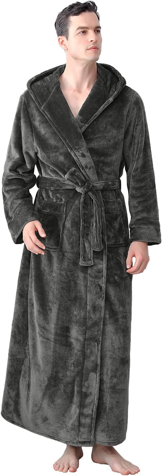 ZAKASA Mens Fleece Plush Robe Warm Soft Collar Shawl Bathrobe