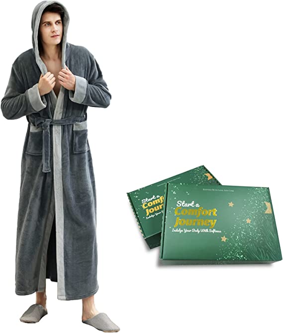 ZAKASA Mens Fleece Plush Robe Warm Soft Collar Shawl Bathrobe