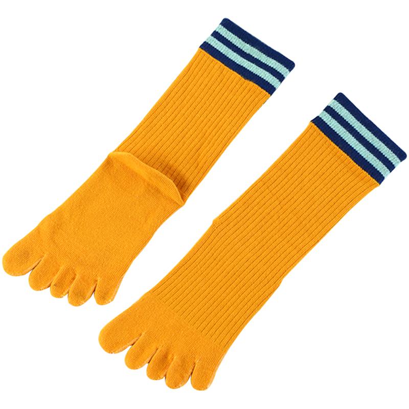 yellow 5 finger crew socks for women