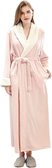 ZAKASA Women's Fleece Robes, Long Winter Warm Soft Plush Bathrobes for Women, Fluffy Comfy House Coat