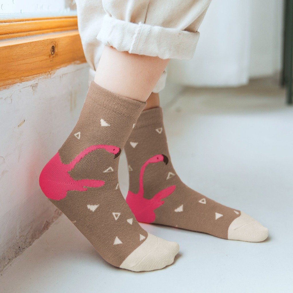 cute cotton brown flamingo crew socks for girls