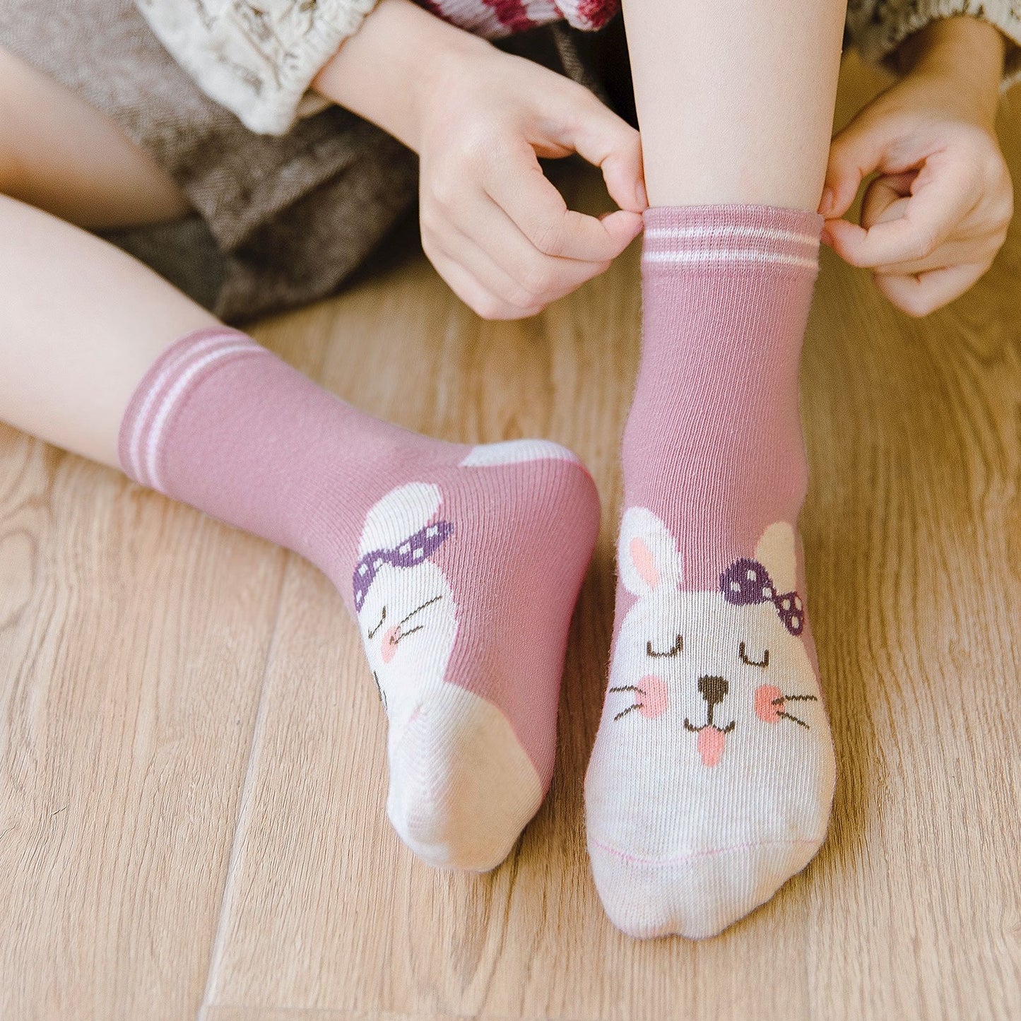 ZAKASA Cute Bunny Rabbit Design Socks for Girls, 5 Pairs