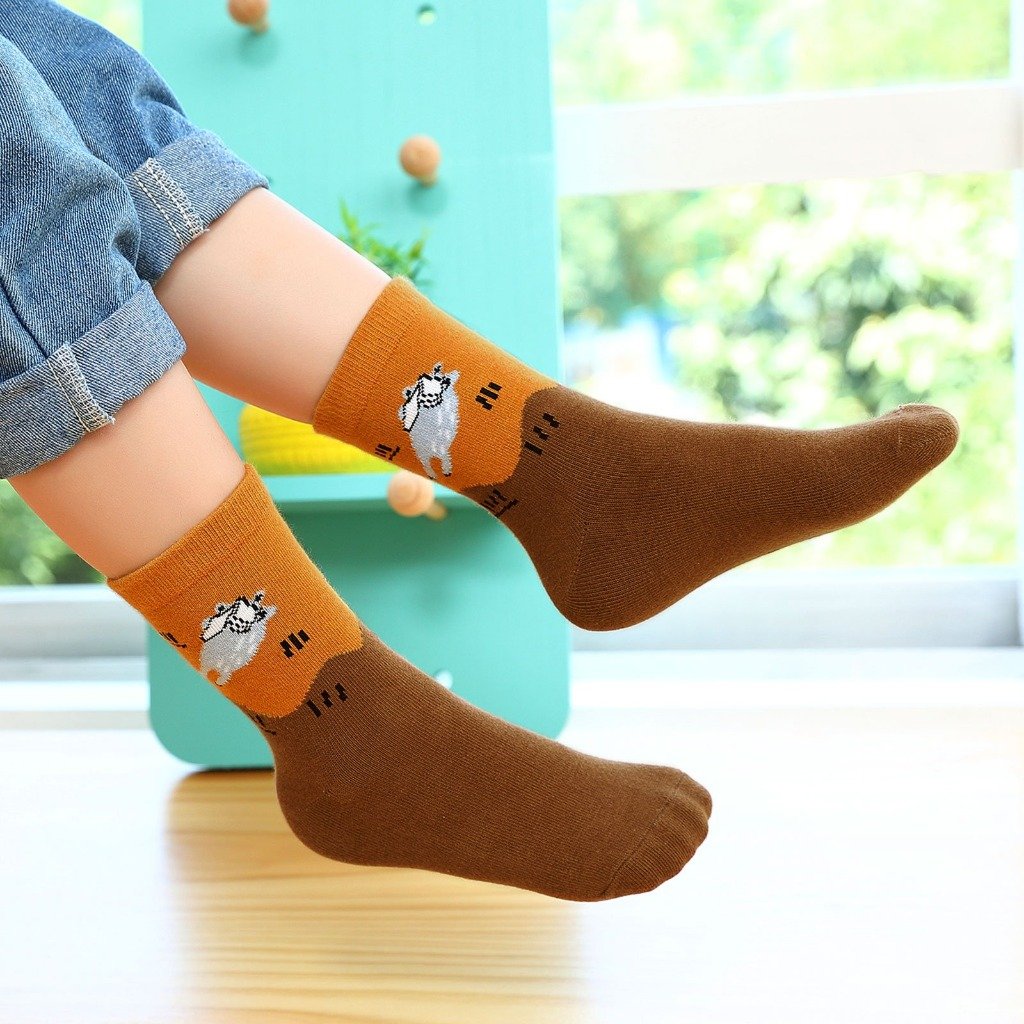 brown cotton animal socks for boys