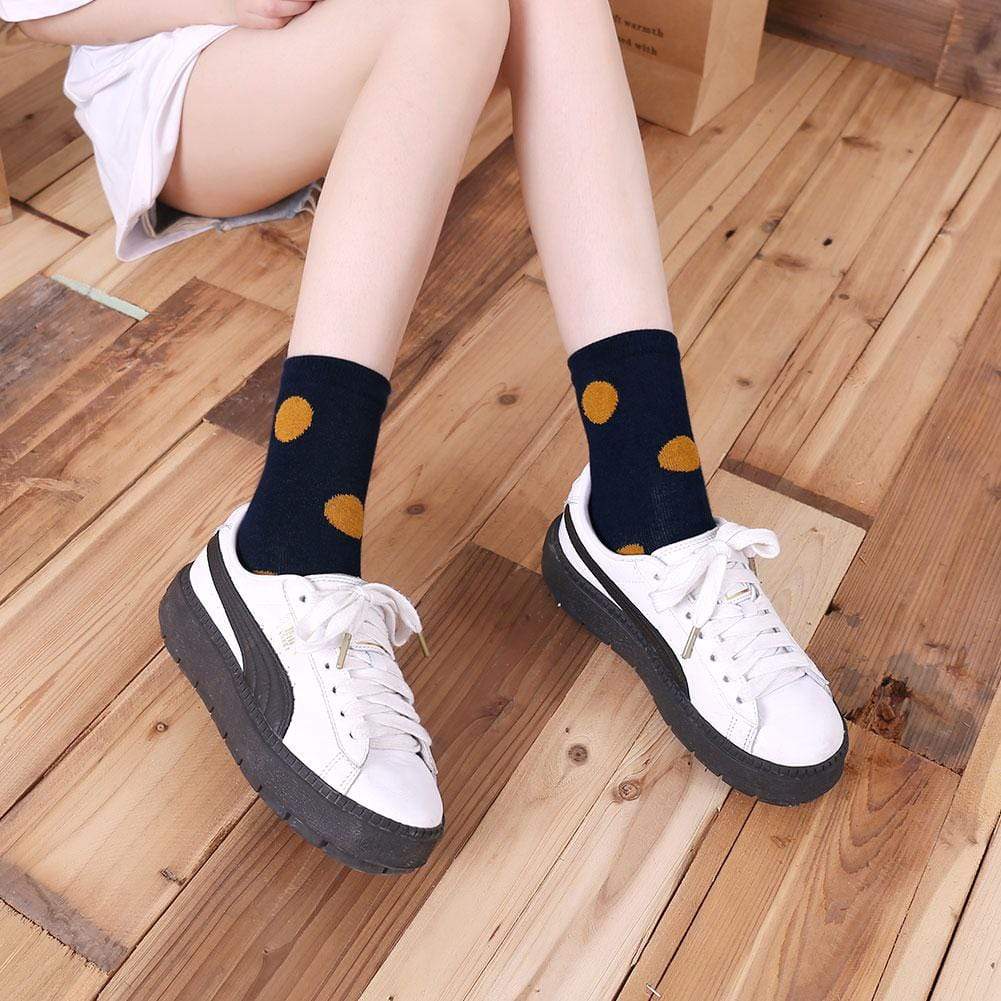 cute navy blue polka dots crew socks