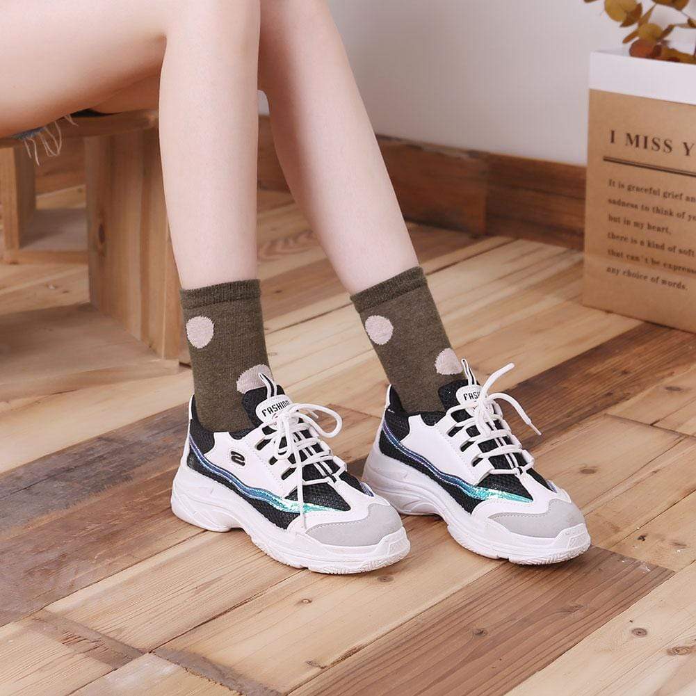 brown polka dots crew socks