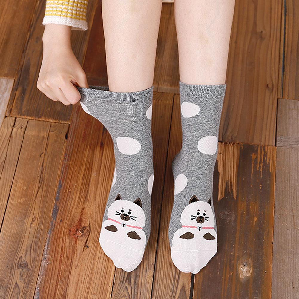 cute grey polka dots Cat crew socks for women