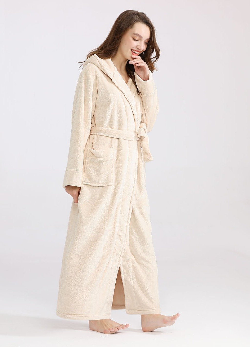 Cute Beige Hooded Bathrobe