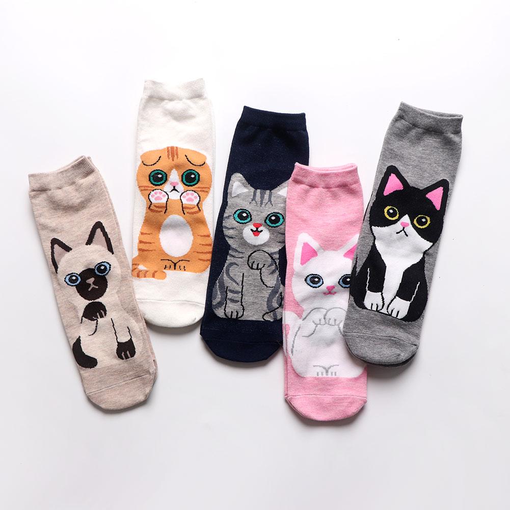 5 pairs cute cotton cat socks