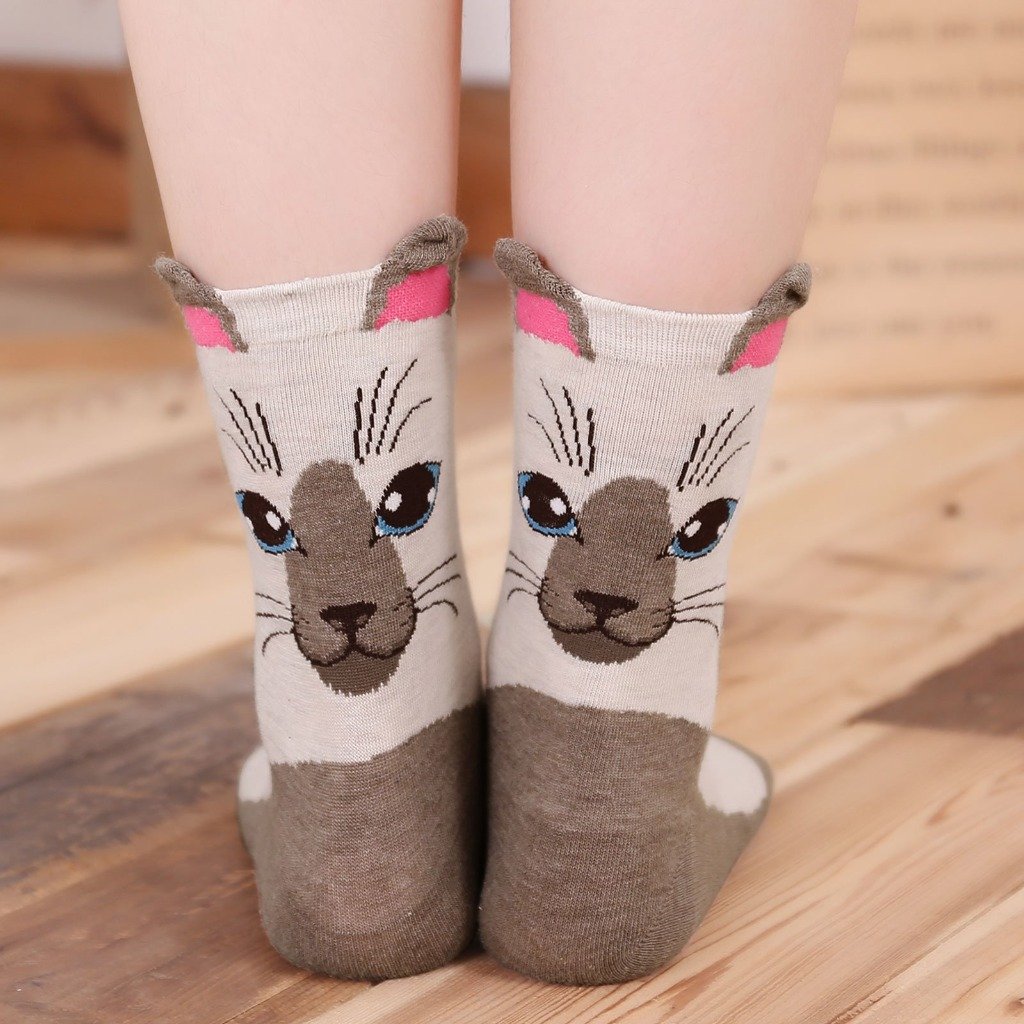 cute beige cat running socks for women