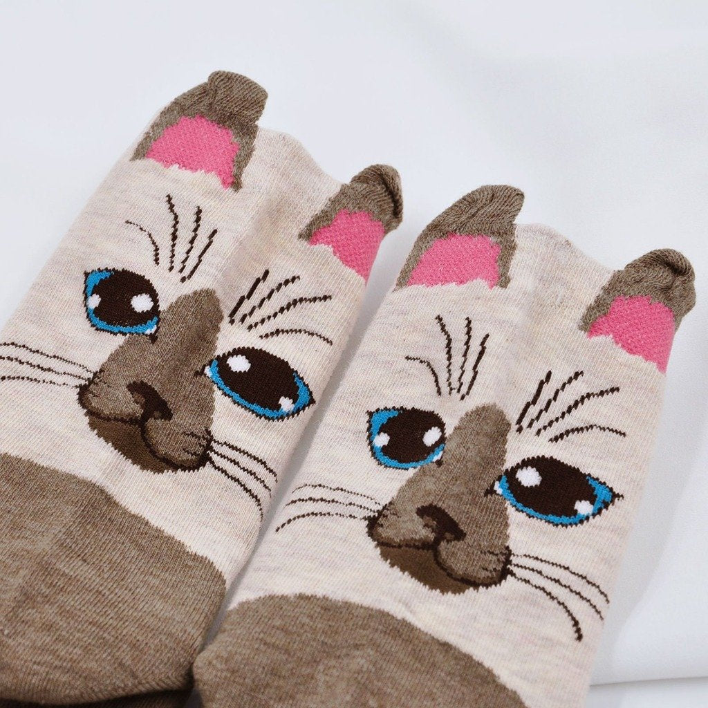 brown cute cat face running socks