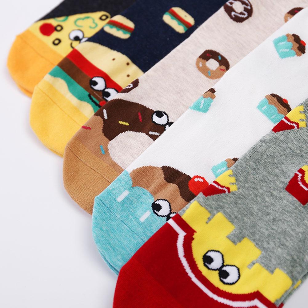 5 pairs cotton food design crew socks for women