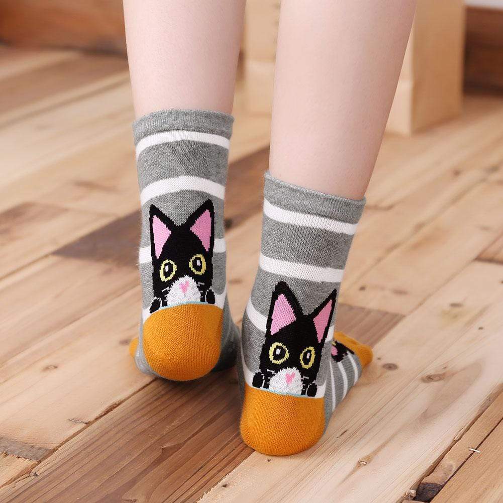 grey cat crew socks for women