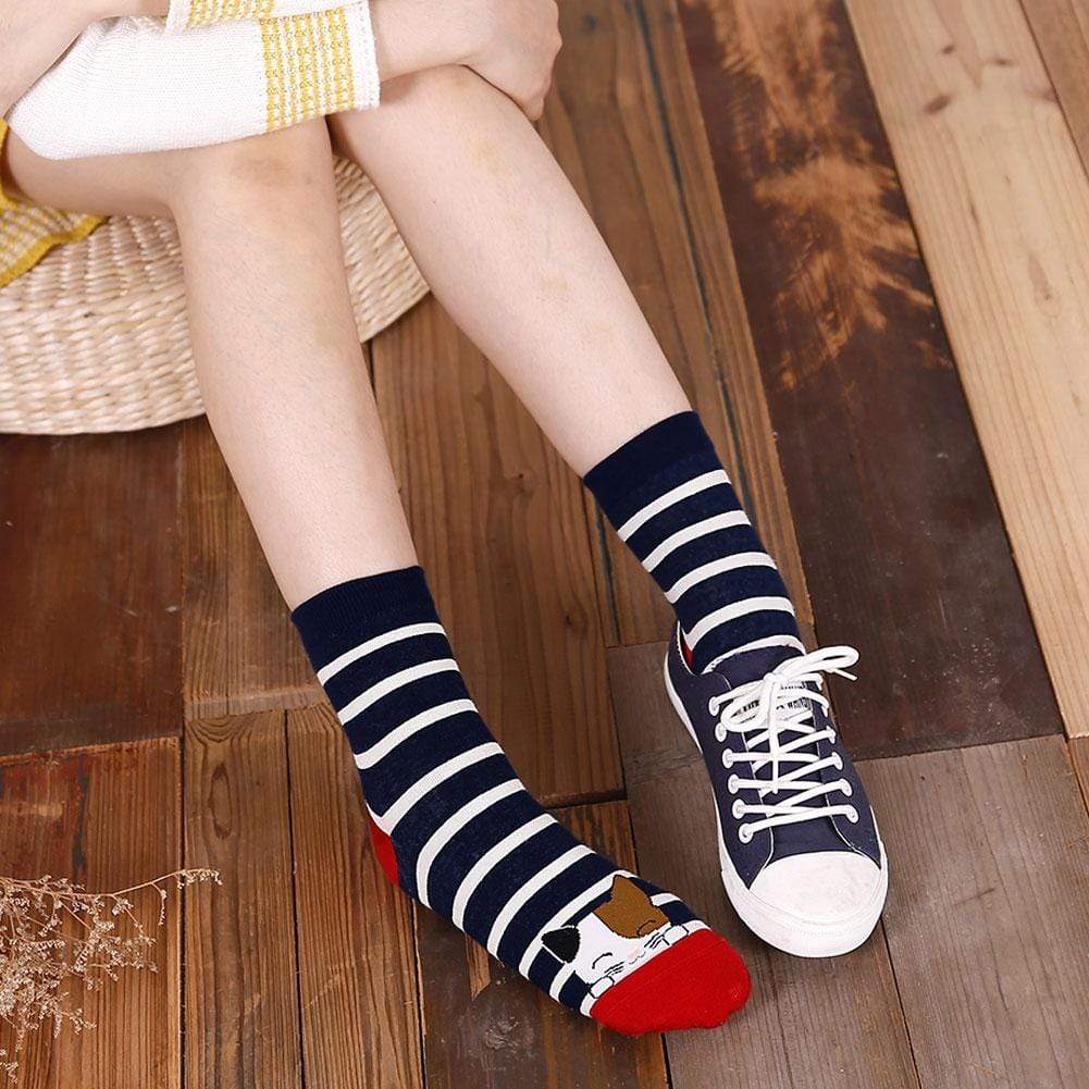 stripes animal crew socks for women