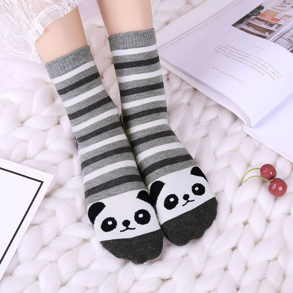 stripes panda crew socks for women