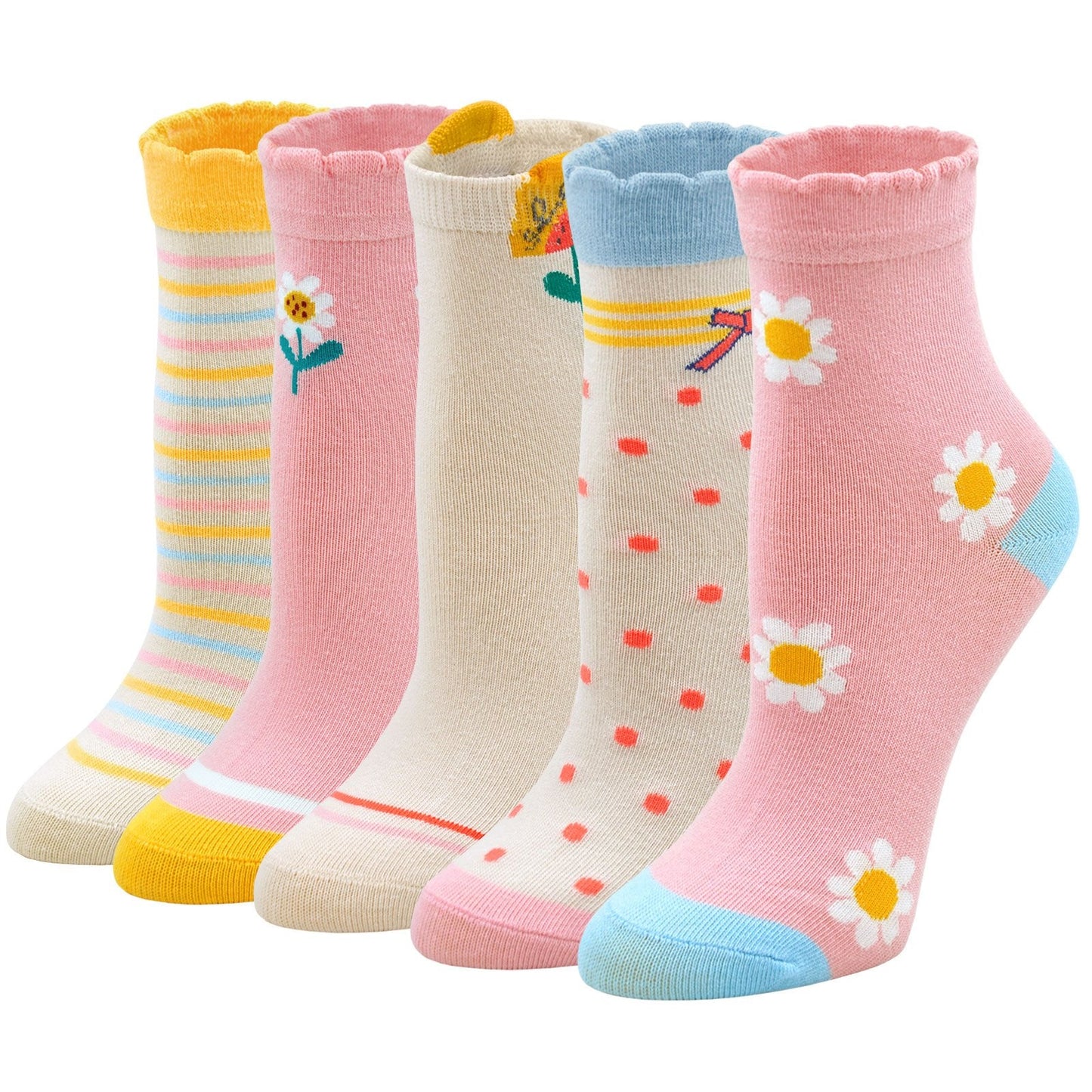 ZAKASA Spring Design Flower Pink Socks for Girls Kids, 5 Pairs