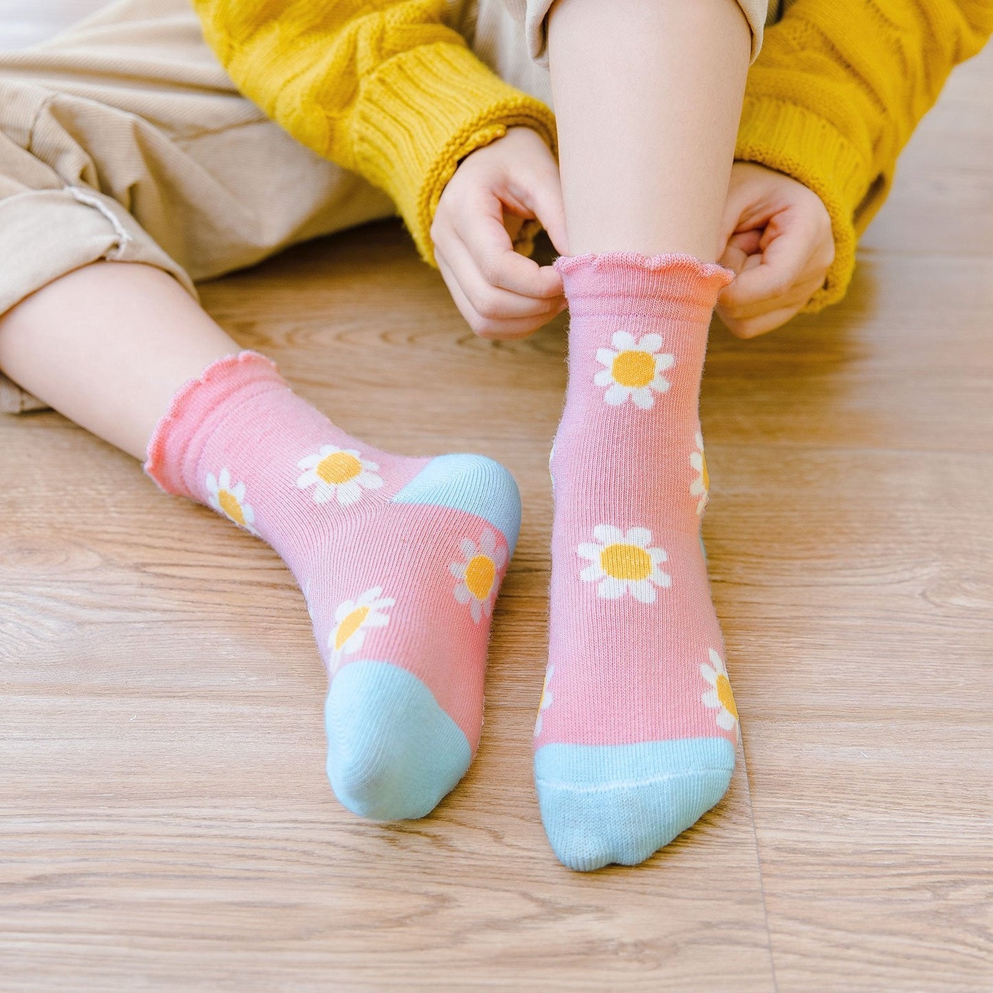 ZAKASA Spring Design Flower Pink Socks for Girls Kids, 5 Pairs