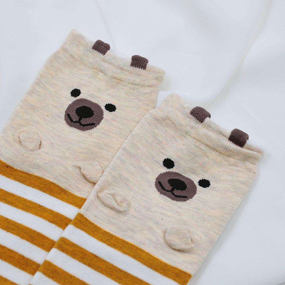 cute bear stripes crew socks for women