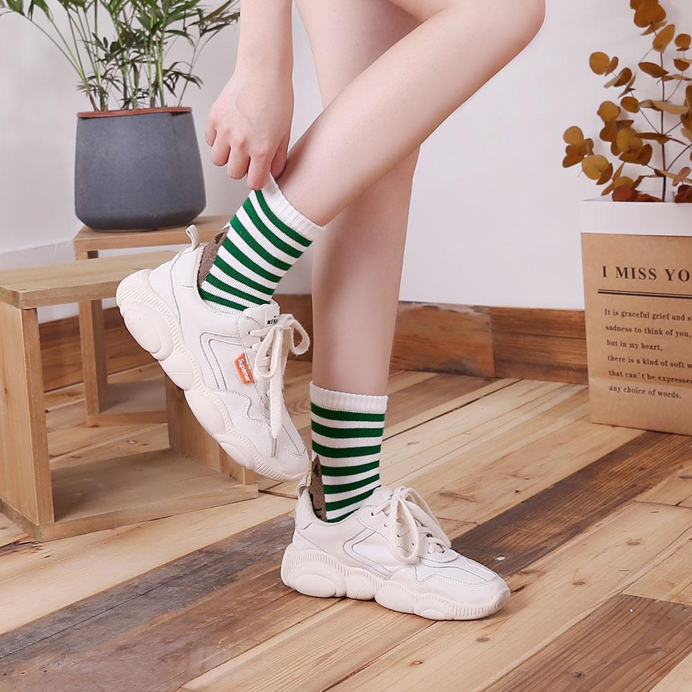 green stripes crew socks for women