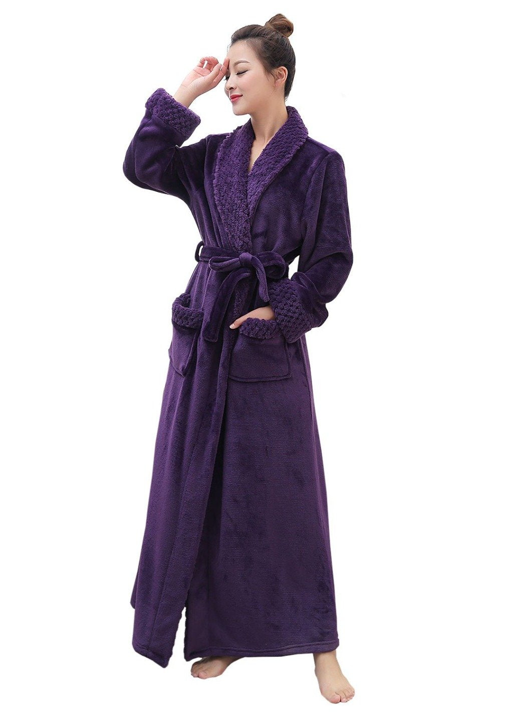 Purple winter flannel bathrobe