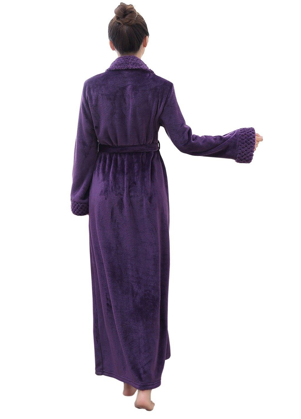 back view flannel purple bathrobe