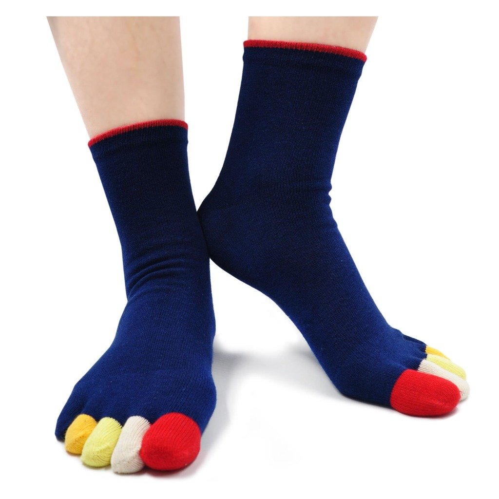 blue 5 finger athletic crew socks for men
