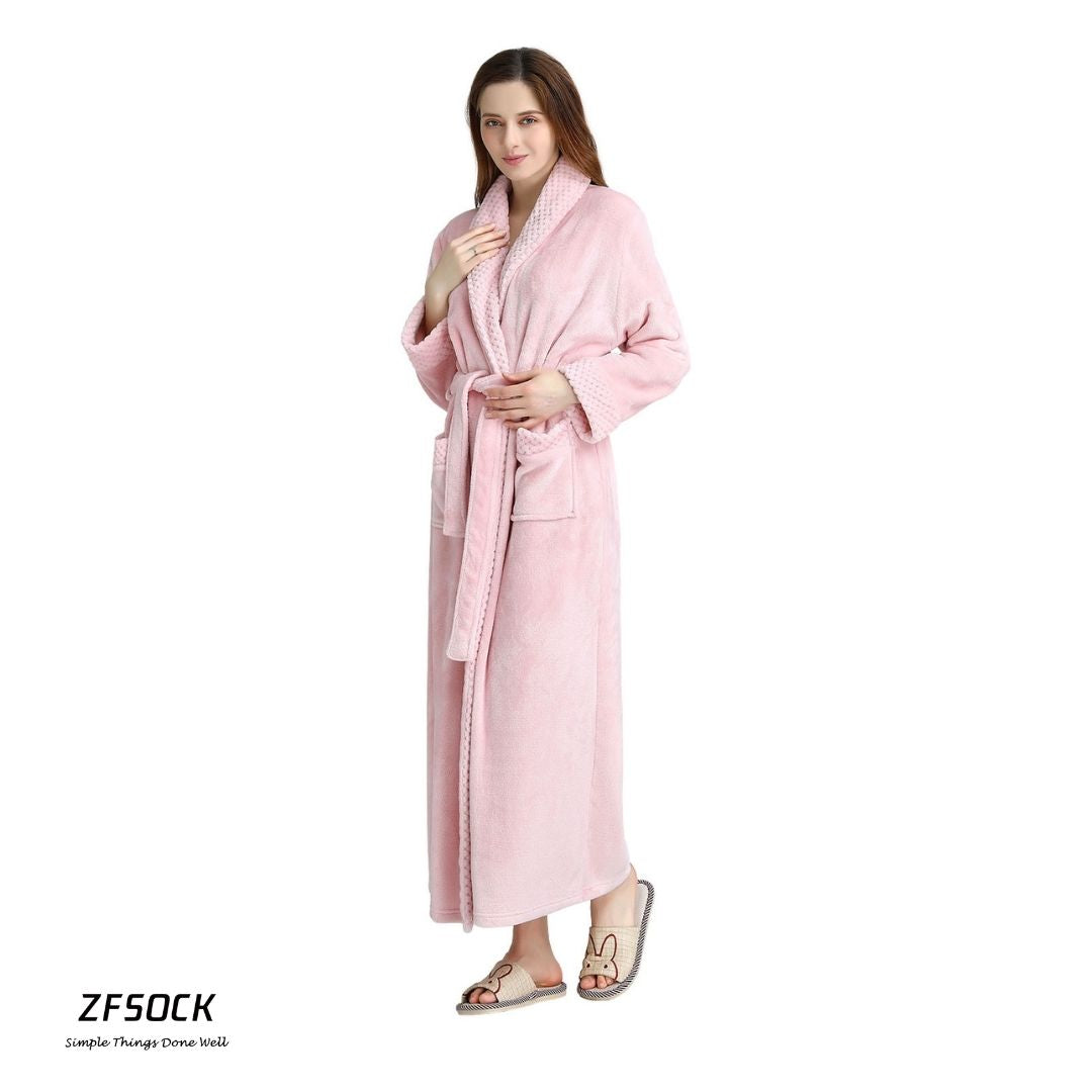 ZAKASA Classic Unisex Long Flannel Dressing Gown Bathrobe for Men and Women