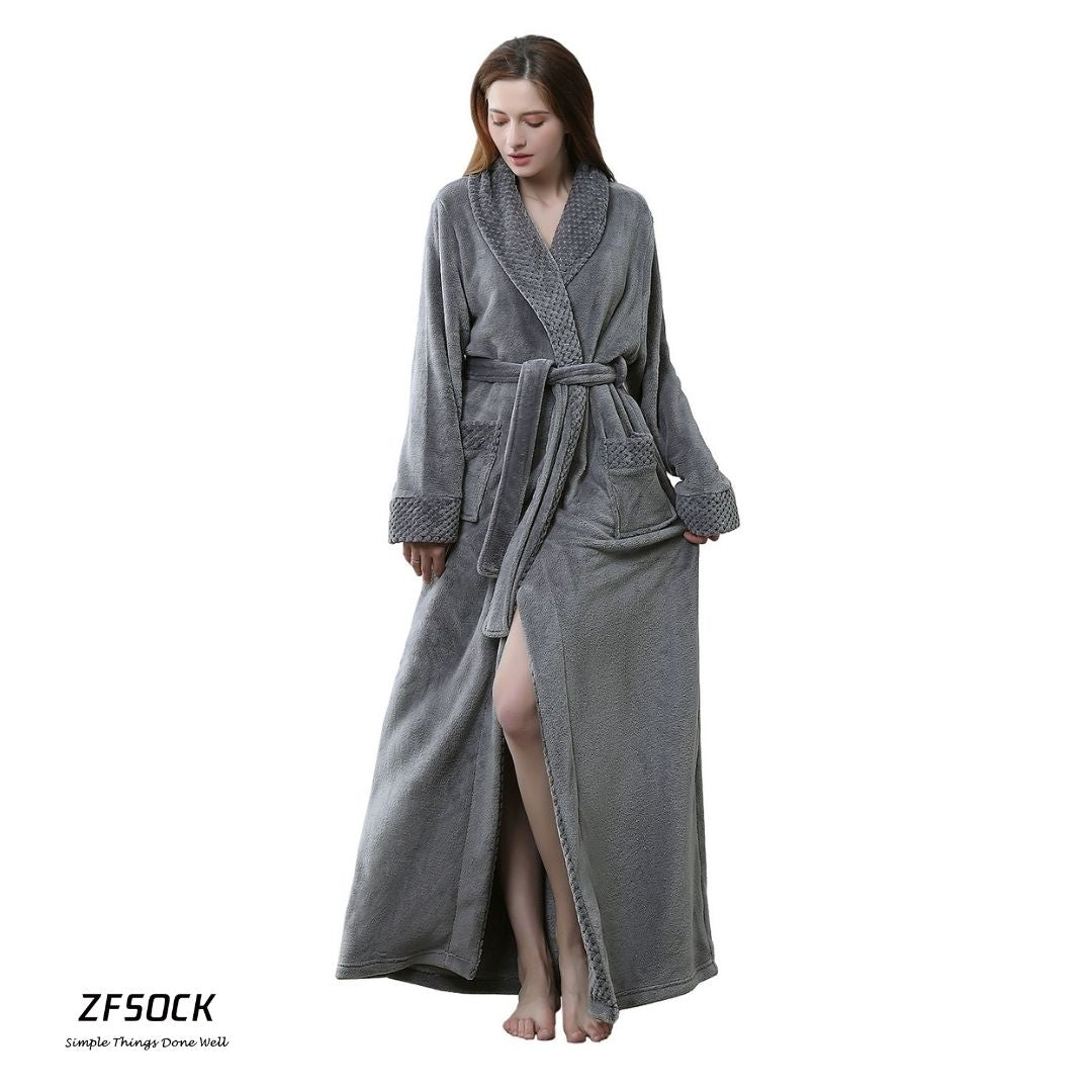 ZAKASA Classic Unisex Long Flannel Dressing Gown Bathrobe for Men and Women