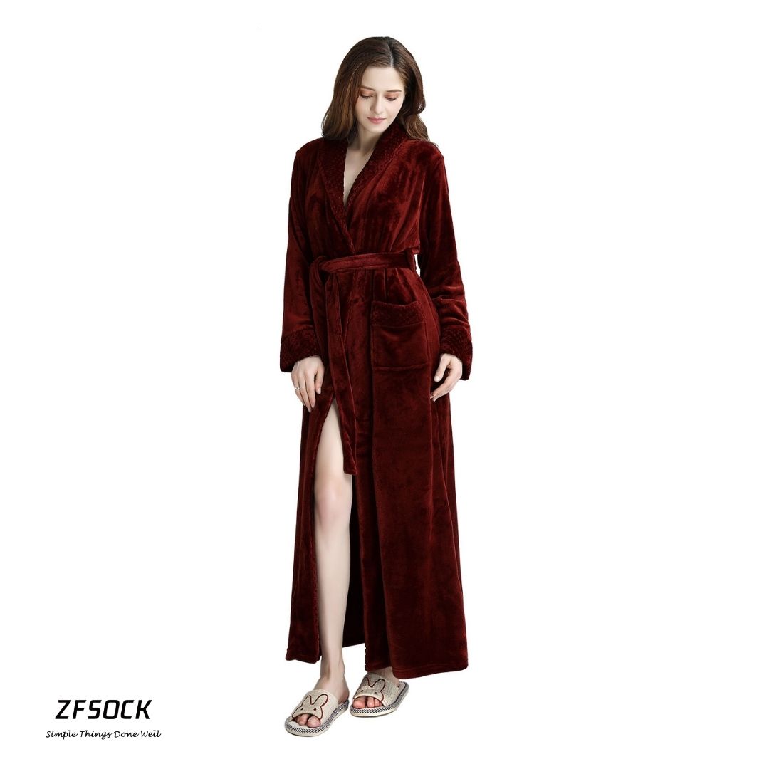 ZAKASA Classic Unisex Long Flannel Dressing Gown Bathrobe for Men and Women