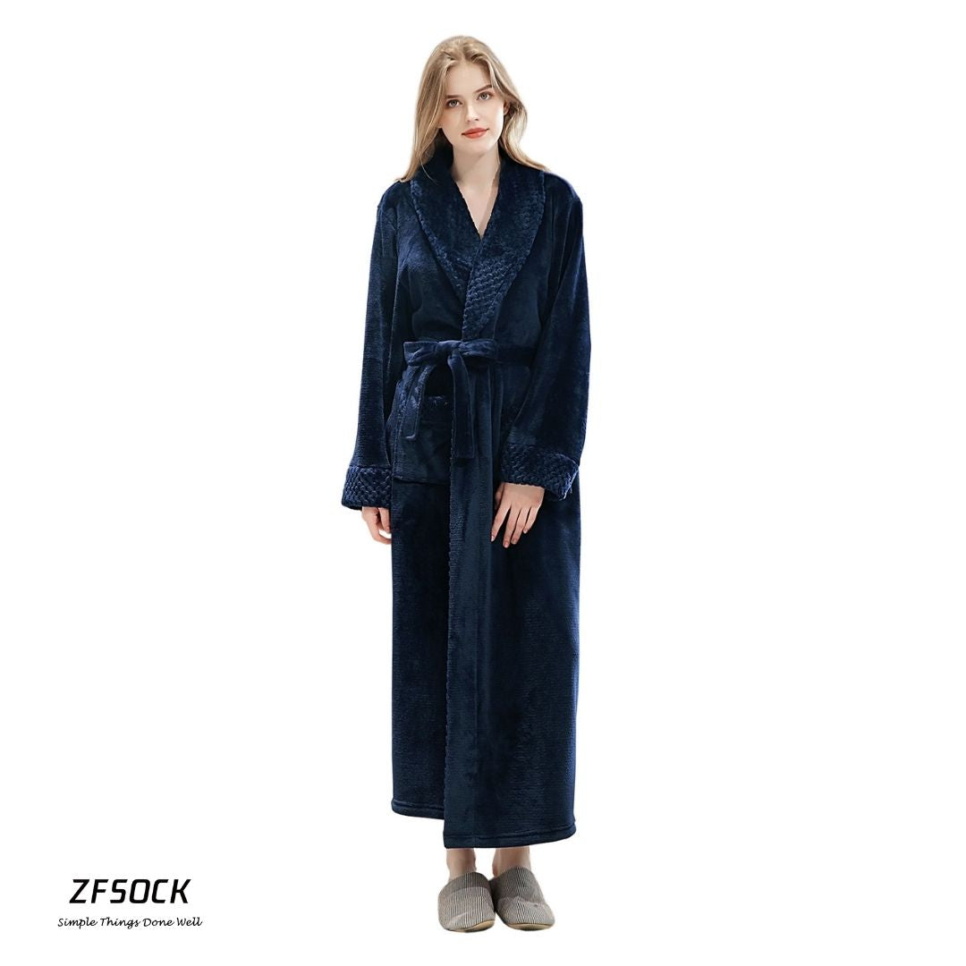 ZAKASA Classic Unisex Long Flannel Dressing Gown Bathrobe for Men and Women