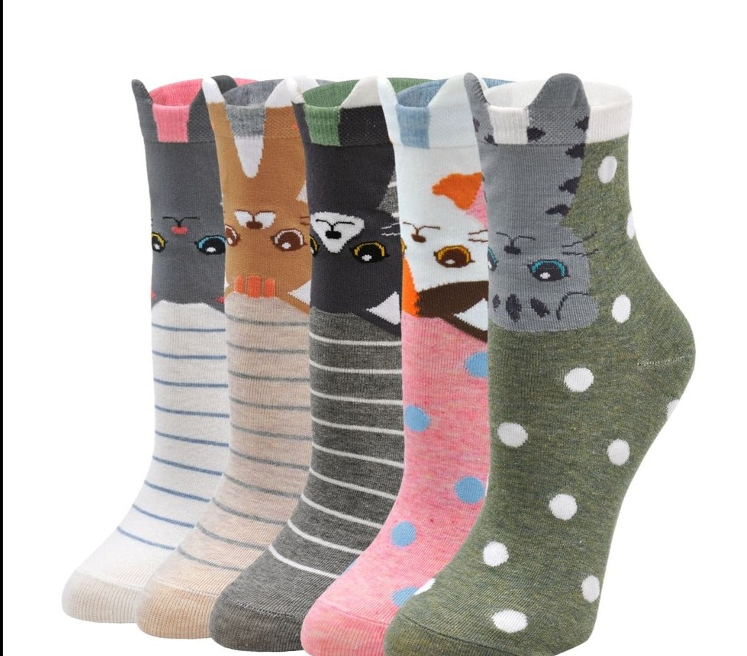 ZAKASA Cute Cat Design Socks for Women Gift Ideas for Women, 5 Pairs