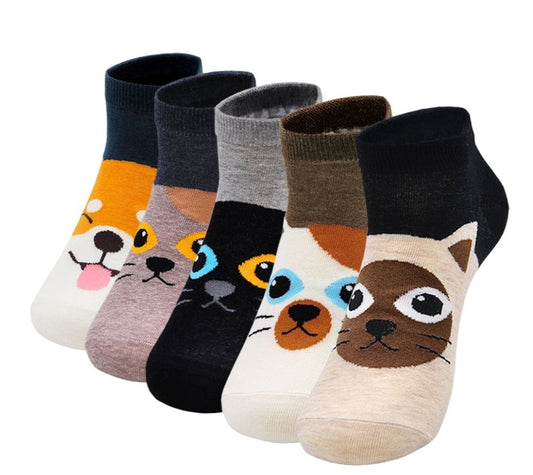 ZAKASA Cute Cats Design Ankle Socks for Women, 5 Pairs