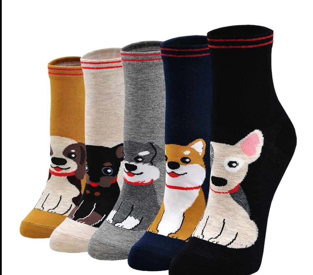 ZAKASA Cute Dog Design Premium Quality  Socks for Women, 5 Pairs