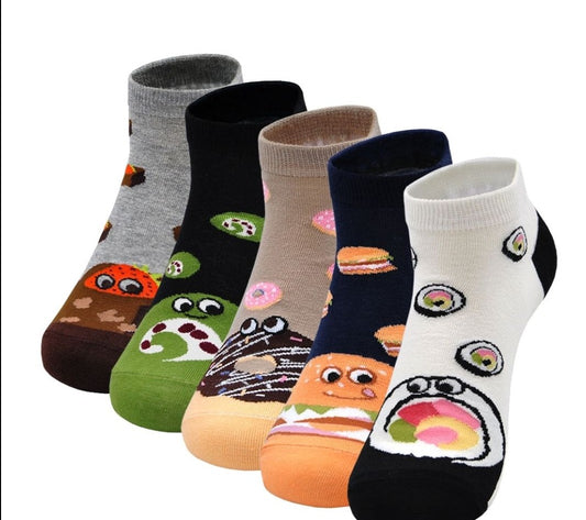 ZAKASA Cute Food Design Ankle Socks for Women, 5 Pairs