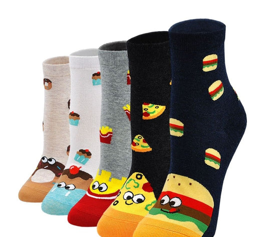 ZAKASA Cute Food Design Crew Socks for Women, 5 Pairs