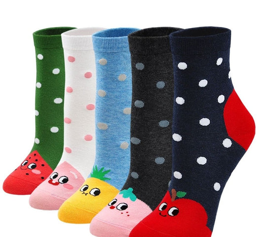 ZAKASA Cute Fruit Design Crew Socks for Women, 5 Pairs